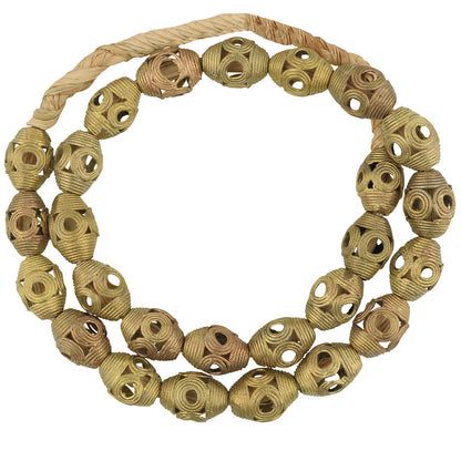 African Brass Beads Strand Handmade In Ghana - 23.5 Inches