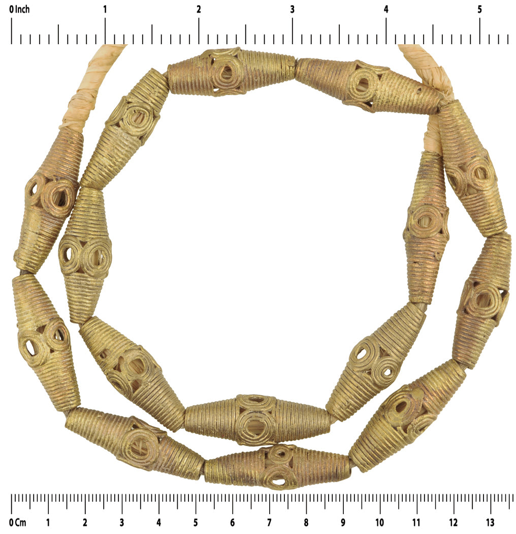 Large Handmade Ashanti Brass Beads - Traditional Ghanaian Craftsmanship - close-up