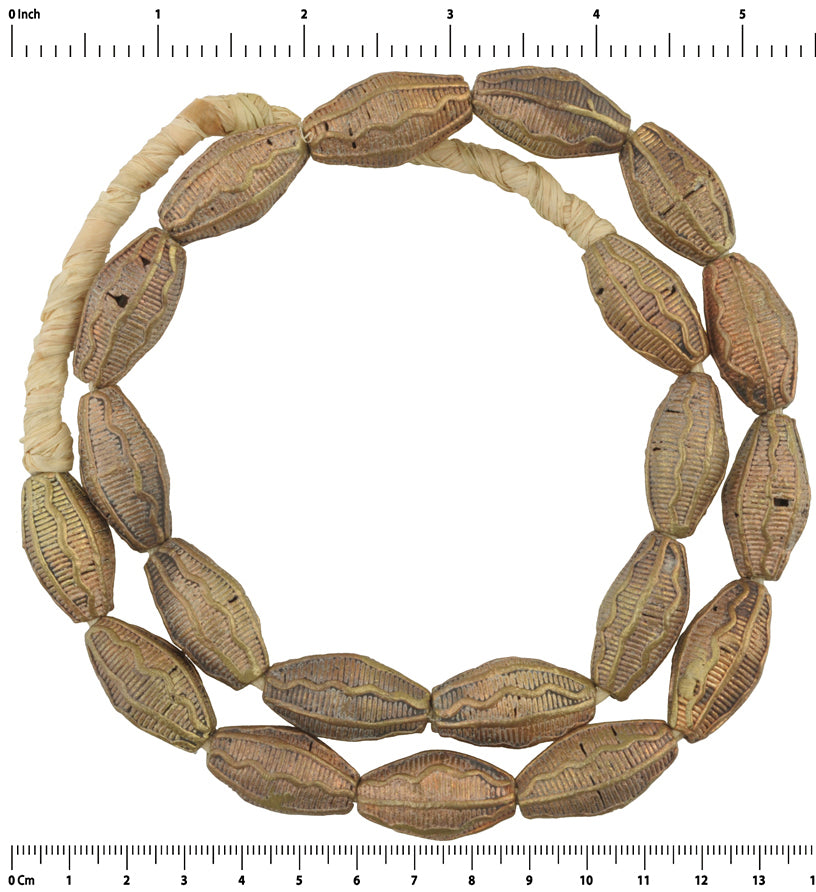 Large Handcrafted African Brass Beads From Ghana - 22" Strand - close-up