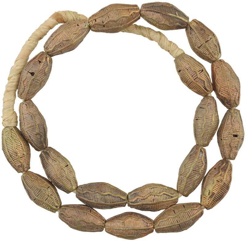 Large Handcrafted African Brass Beads From Ghana - 22" Strand