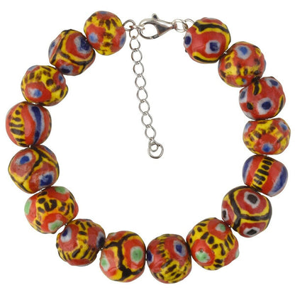 Handmade Kiffa Glass Beads Bracelet 925 Sterling Silver African Art Jewelry Boho - close-up