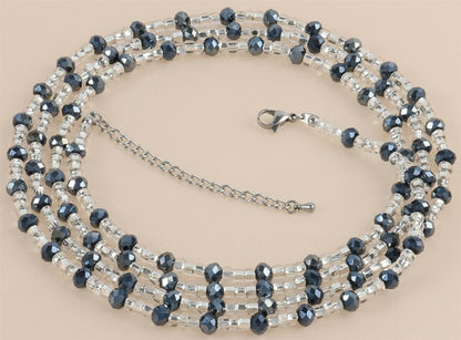 Extension Chain Deep Black and Clear Glass with Inner Silver Lining African Waist Beads