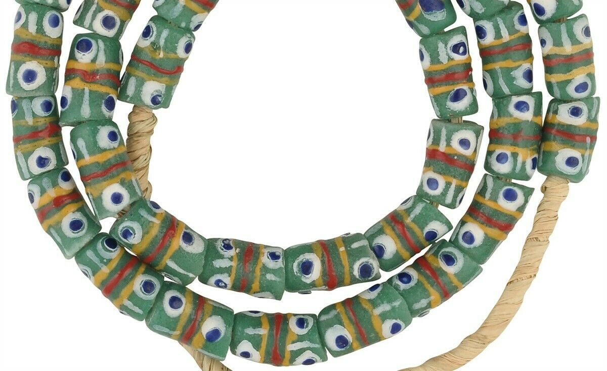 Handmade Ghanaian Fancy Powder Glass Beads - African Trade Beads - close-up