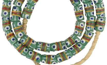 Handmade Ghanaian Fancy Powder Glass Beads - African Trade Beads - close-up