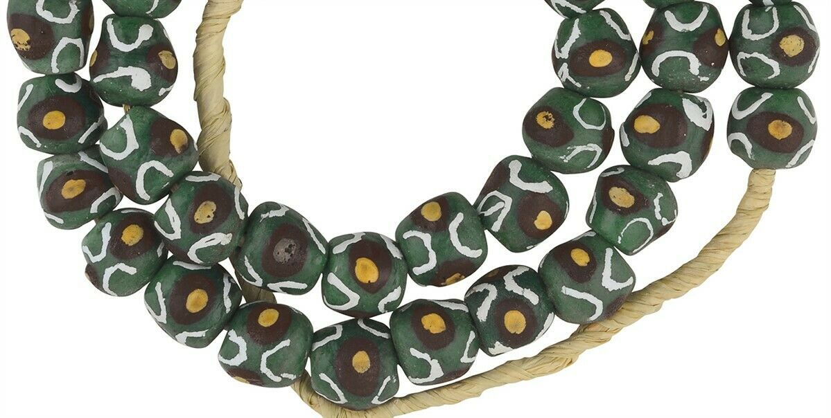 Fancy Powder Glass African Trade Beads - Ghana Glass Beads - close-up