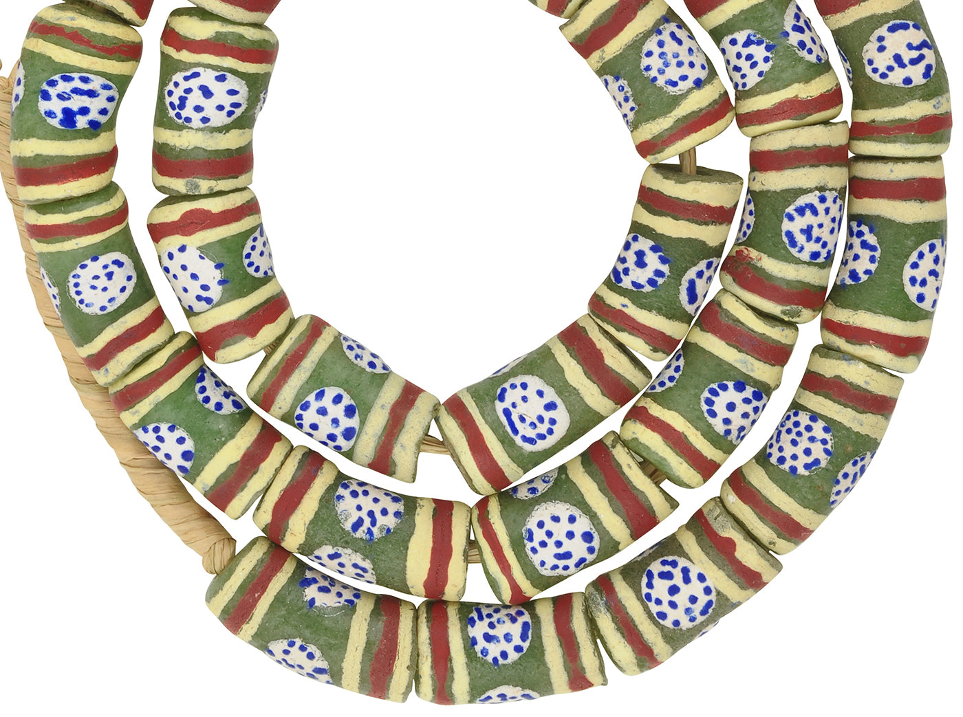 24" Fancy Powder Glass Beads - African Trade Beads From Ghana - close-up