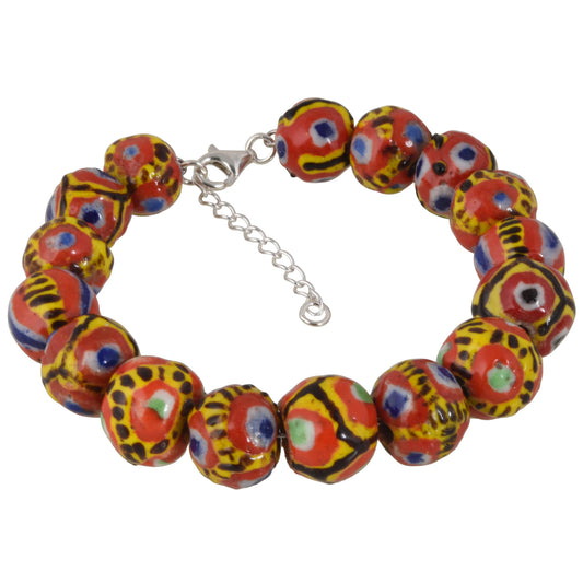 Handmade Kiffa Glass Beads Bracelet 925 Sterling Silver African Art Jewelry Boho