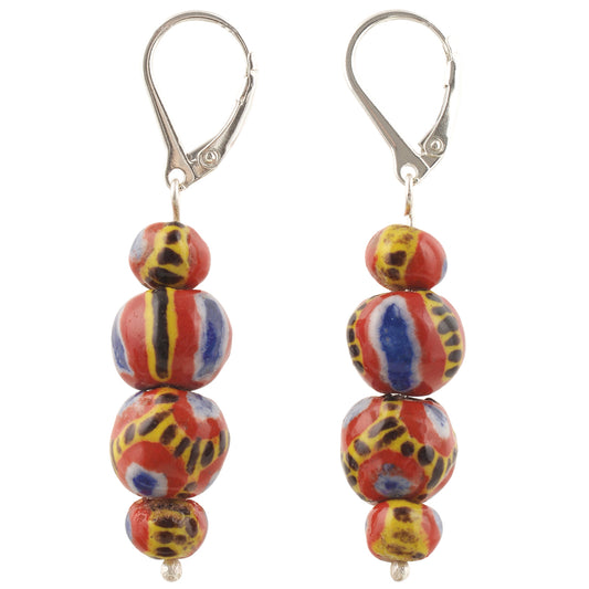 Handmade Kiffa Glass Beads Earrings 925 Sterling Silver African Ethnic Jewelry