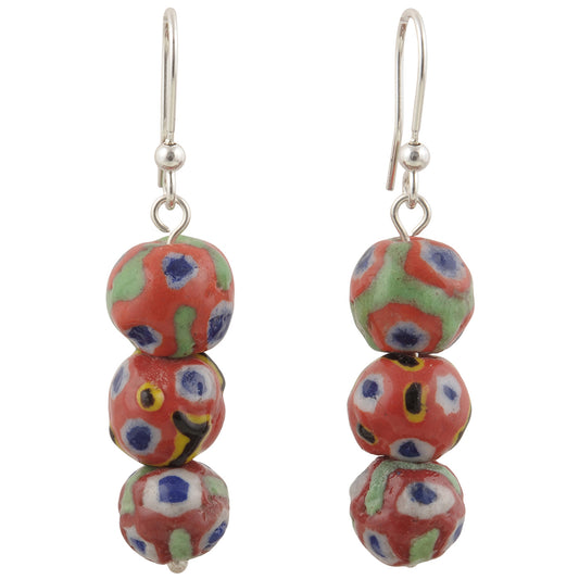 African Handmade Kiffa Glass Beads Earrings 925 Sterling Silver Ethnic Jewelry