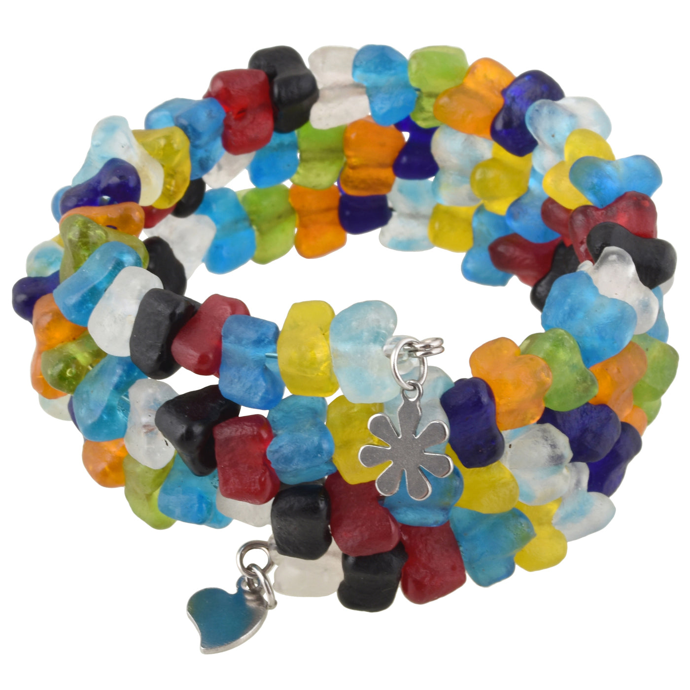 Handmade African Glass Trade Beads Wrap Bracelet Memory Wire Stainless Steel