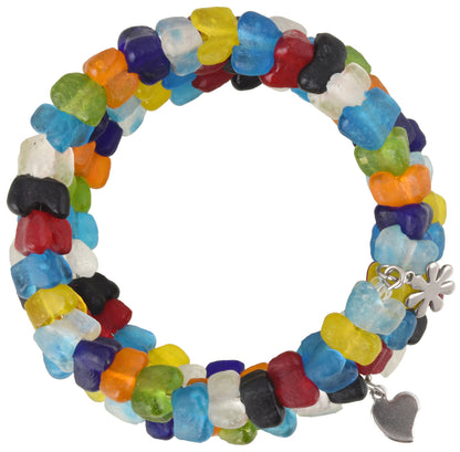 Handmade African Glass Trade Beads Wrap Bracelet Memory Wire Stainless Steel - alternate view