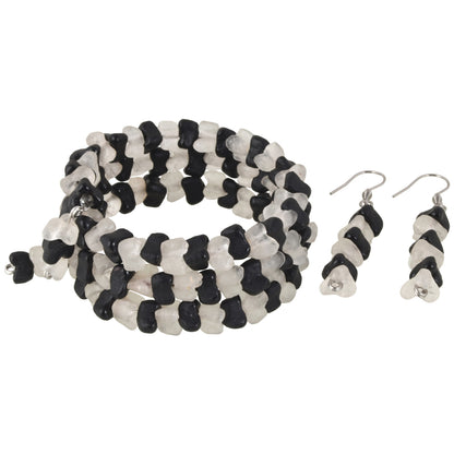Black & White Krobo Beaded Bracelet & Earrings Set - TribalGH
