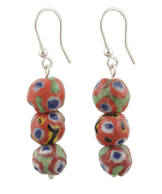 African Handmade Kiffa Glass Beads Earrings 925 Sterling Silver Ethnic Jewelry - alternate view