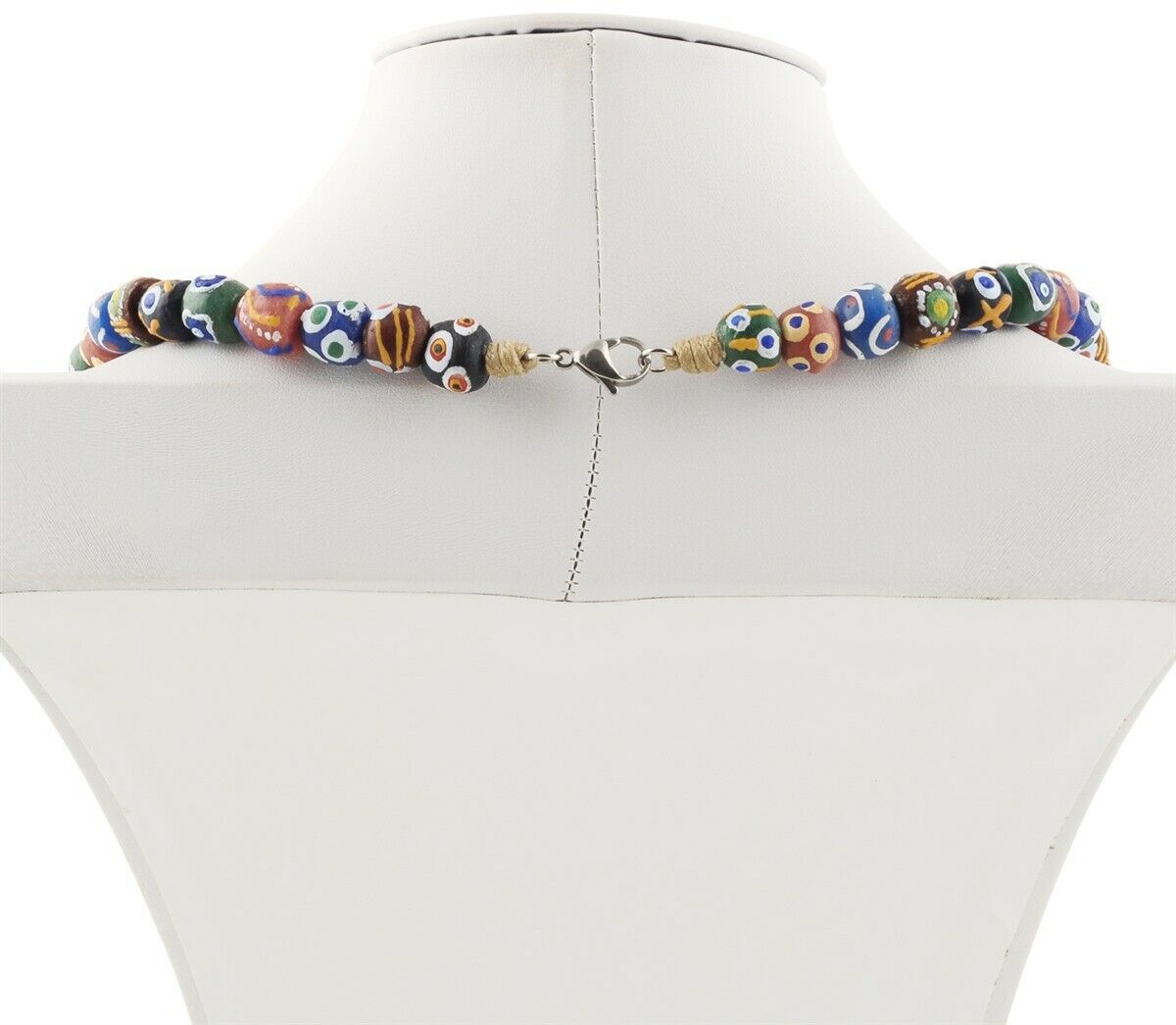 Handmade Recycled Glass Beads Necklace Ready To Wear Jewelry Krobo Ghana Africa - close-up