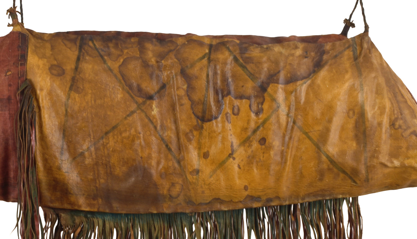 Camel Saddle Bag Old African Tuareg Leather Niger Mali Sahara Bedouin - angled shot