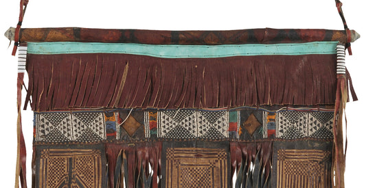 Authentic Tuareg Leather Wall Panel – Sahara Geometric Fringe Art
