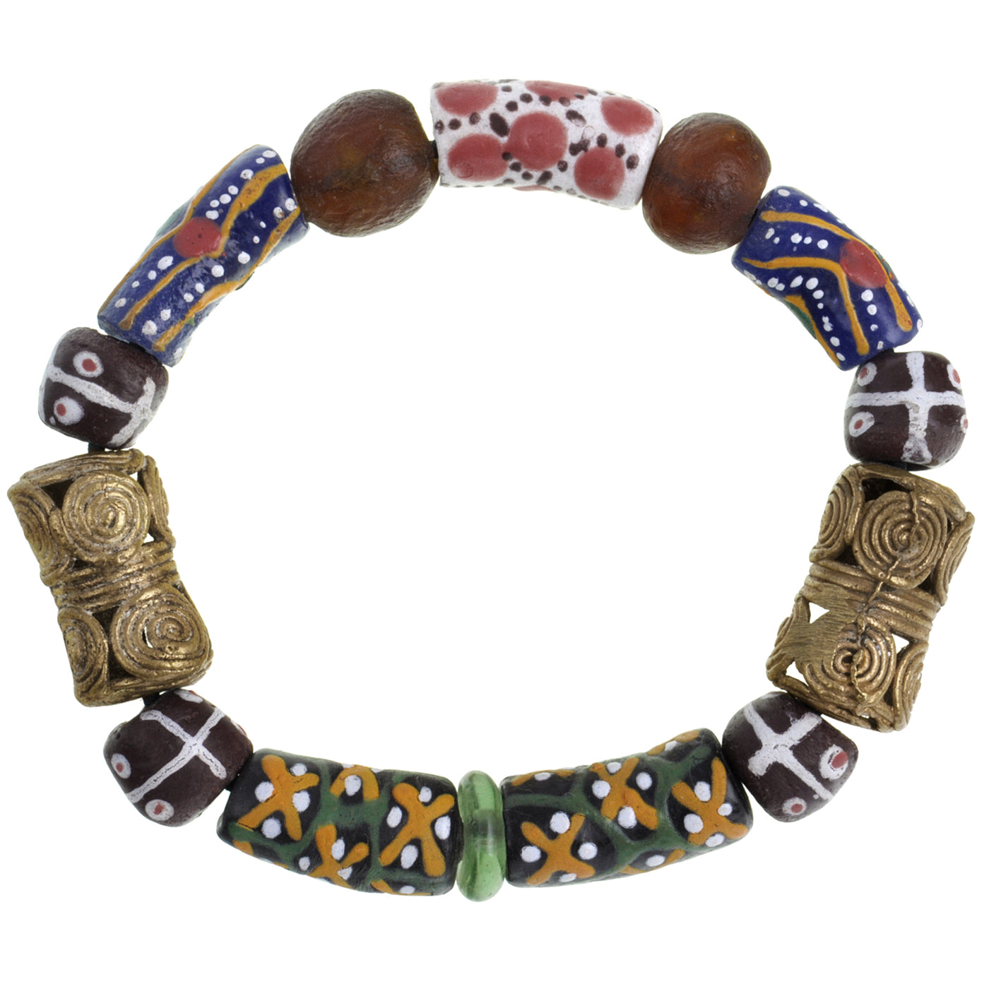 Handmade Beaded Bracelet - Glass & Brass Beads From Ghana - surface close-up