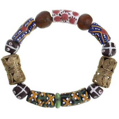 Handmade Beaded Bracelet - Glass & Brass Beads From Ghana - surface close-up