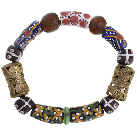 Handmade Beaded Bracelet - Glass & Brass Beads From Ghana - surface close-up