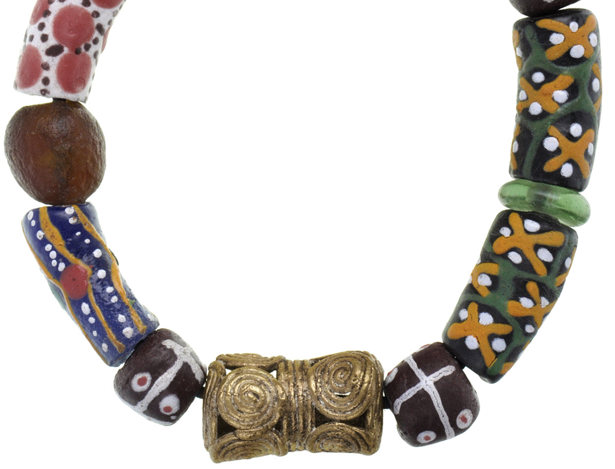 Handmade Beaded Bracelet - Glass & Brass Beads From Ghana - fine detail view