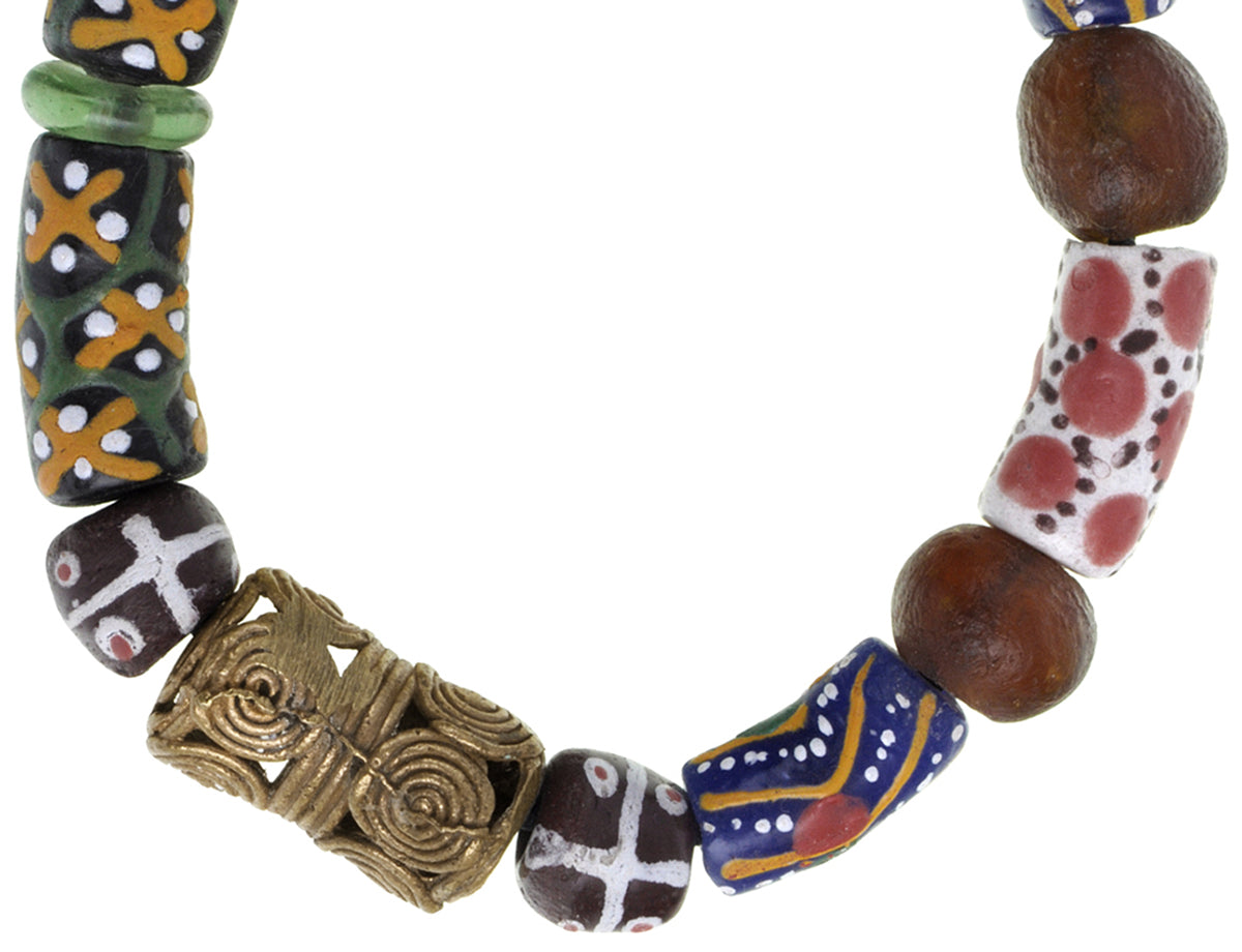 Handmade Beaded Bracelet - Glass & Brass Beads From Ghana - focused artwork area