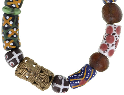 Handmade Beaded Bracelet - Glass & Brass Beads From Ghana - focused artwork area