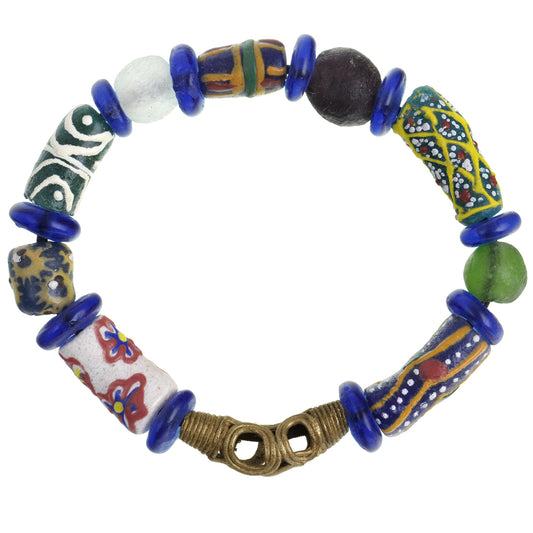Handmade Beaded Bracelet - Ghanaian Glass & Brass Beads