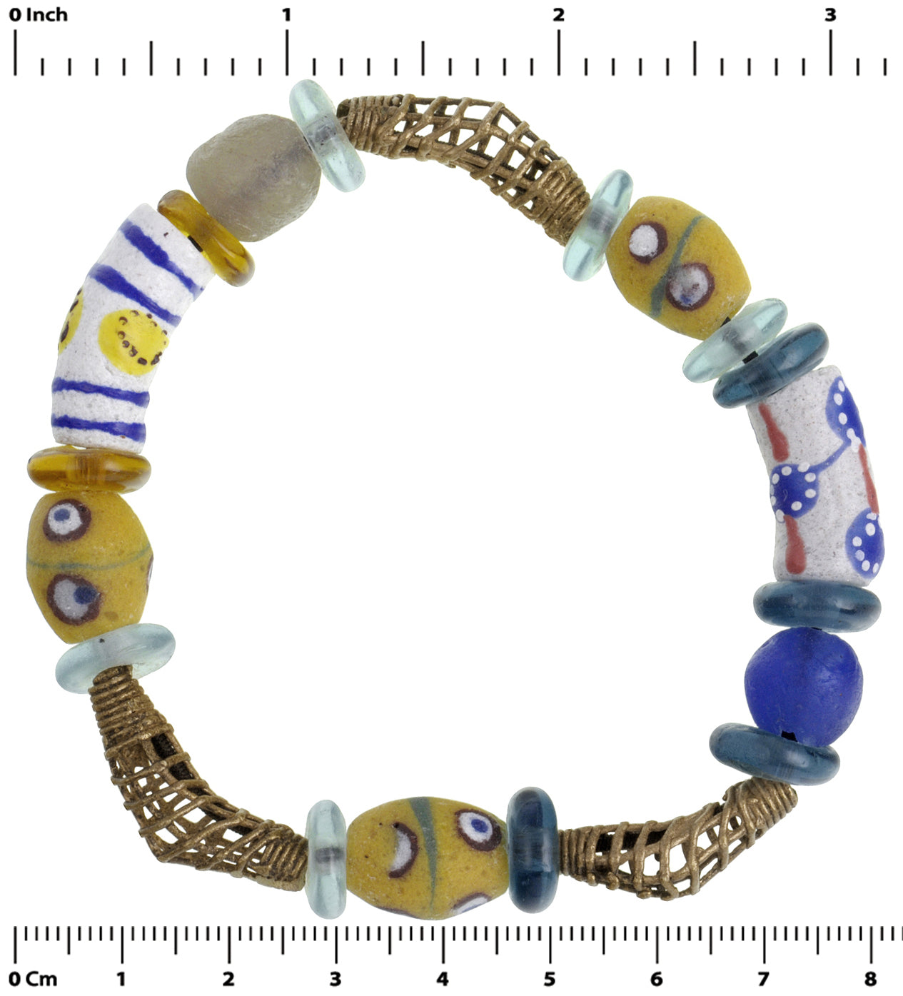 Handmade Beaded Bracelet - Glass & Brass Beads From Ghana - enhanced texture view