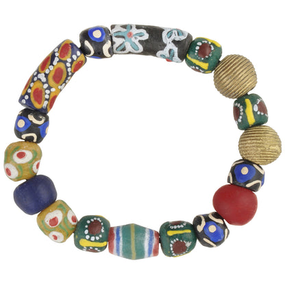 Handmade Beads Recycled Glass Krobo Ashanti Brass Lost Wax Bracelet Stretched
