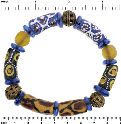 Handmade Beaded Bracelet - African Glass & Brass Beads - focused artwork area