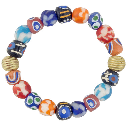 Handmade Beaded Bracelet - African Glass & Brass Beads - enhanced texture view