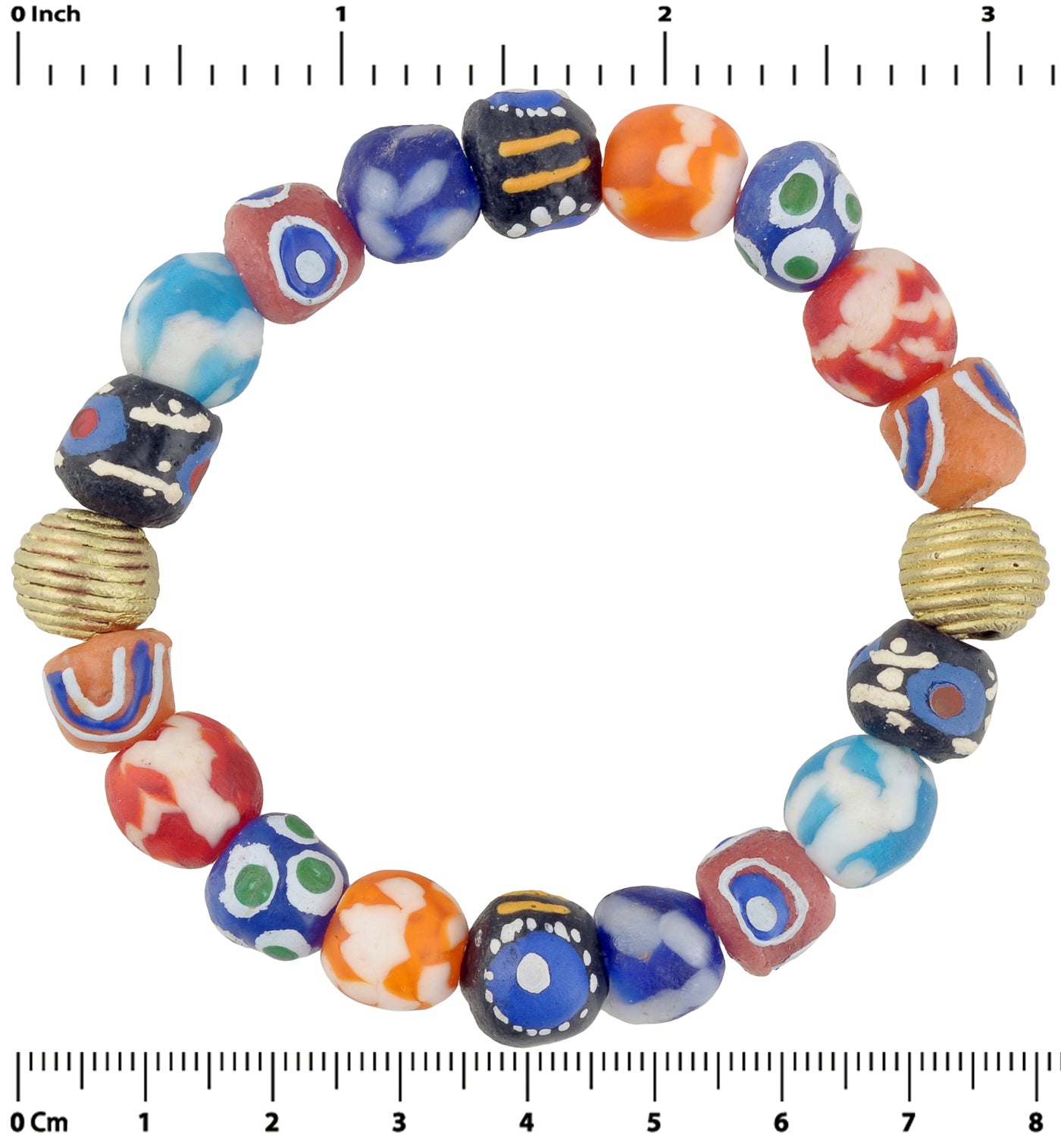 Handmade Beaded Bracelet - African Glass & Brass Beads - fine detail view