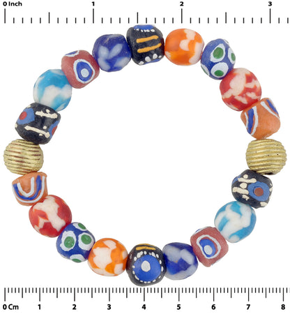Handmade Beaded Bracelet - African Glass & Brass Beads - fine detail view