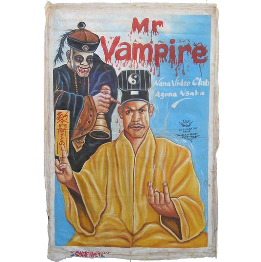 Mr. Vampire Movie Poster | Ghanaian Hand-Painted Wall Art - horror scene artwork