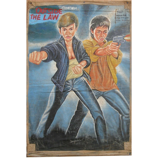 Outside The Law Hand Painted Movie Poster Ghanaian Artwork - Cynthia Rothrock and Donnie Yen action scene