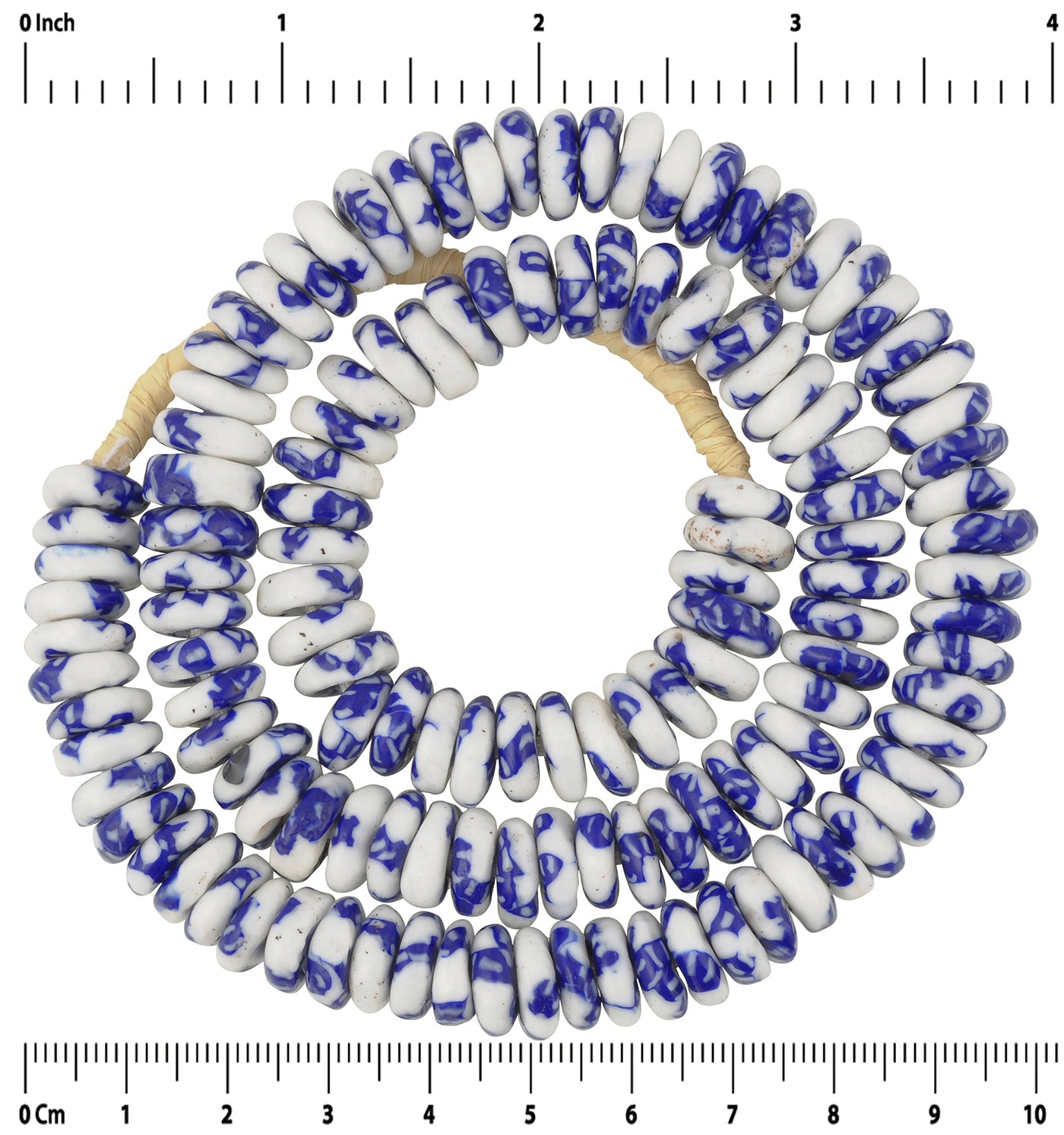 Handmade African Trade Beads - Recycled Glass Krobo Disks - zoomed-in detail