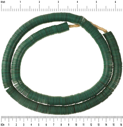 Old Czech Green Vulcanic Disk Beads - Large African Trade Beads - close-up