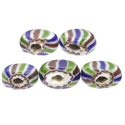 Old African Trade Beads Antique Chevron 4 Layers Tabular Venetian Glass Striped
