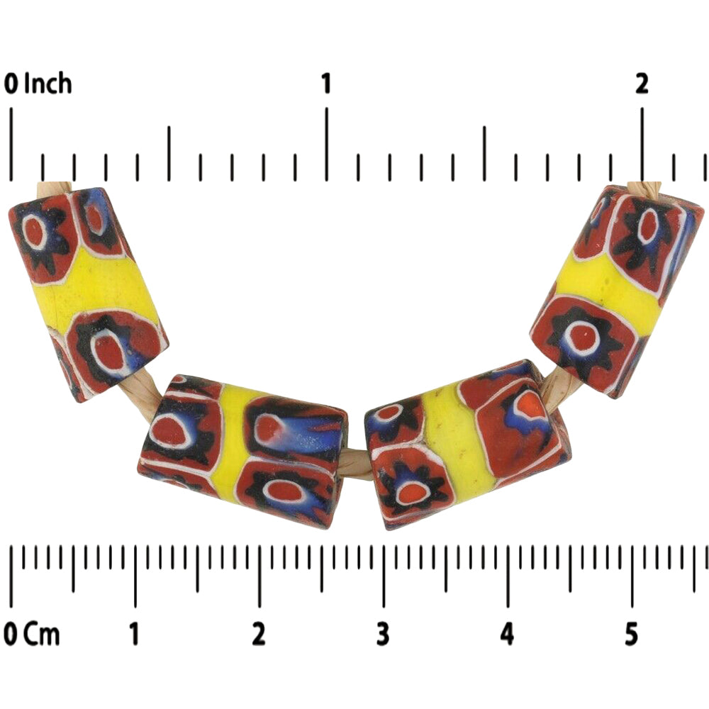 Antique Banded Venetian Millefiori Mosaic Glass Trade Beads - close-up