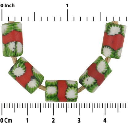Old Red Banded Venetian Millefiori Mosaic African Trade Beads - close-up