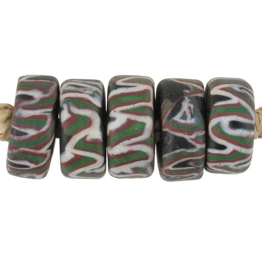 Antique Fancy Venetian Glass Trade Beads, Trail Decorated, 10X4-5Mm