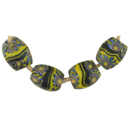 Antique Banded Oval Millefiori Mosaic Glass Trade Beads