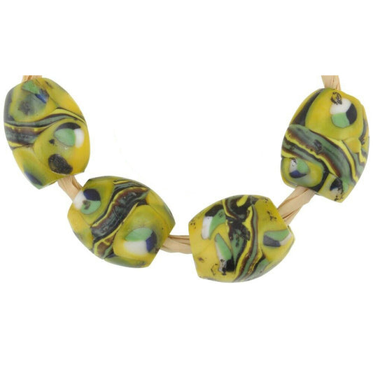 Antique Banded Oval Millefiori Venetian Glass Trade Beads - close-up