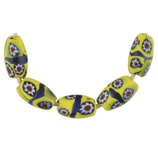 Old Banded Oval Millefiori Venetian Mosaic Glass Trade Beads
