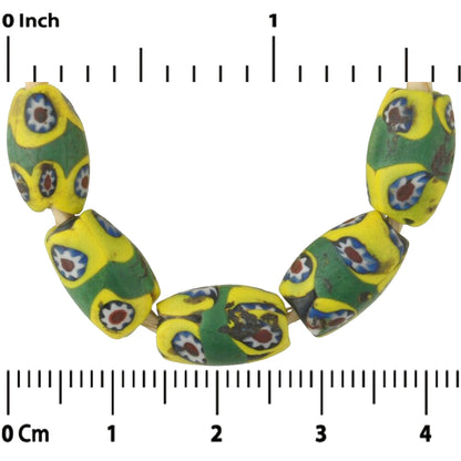 Rare Antique Banded Oval Millefiori Venetian Trade Beads - close-up