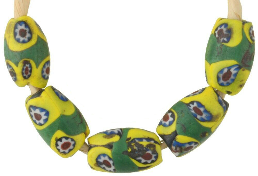 Rare Antique Banded Oval Millefiori Venetian Trade Beads - alternate view