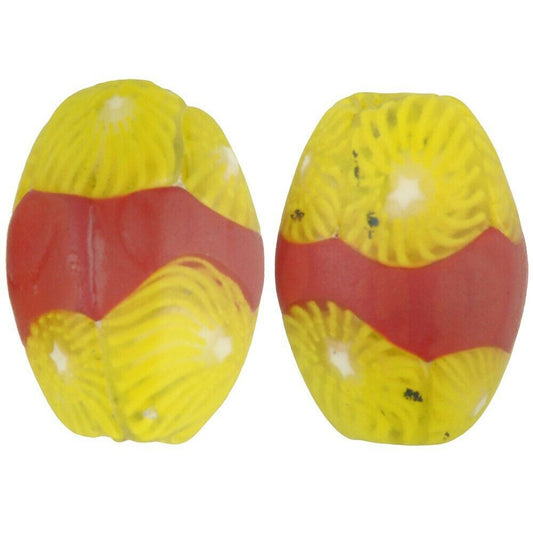 Antique Red Banded Oval Millefiori Venetian Mosaic Glass Trade Beads - close-up