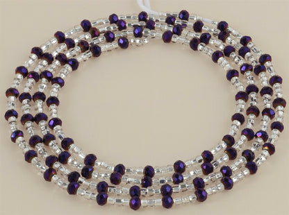 Tie on Purple & Silver Handmade Waist Beads – African Body Jewelry