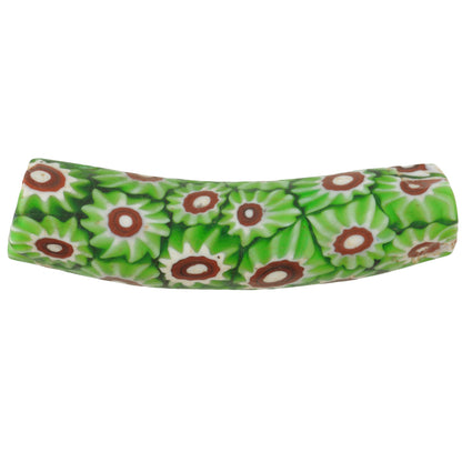 Antique Venetian Elbow Millefiori African Trade Bead - Mosaic Glass, 43X10Mm