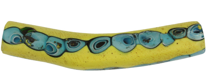 Antique Venetian Elbow Millefiori African Trade Bead, 75X13Mm Mosaic Glass - close-up